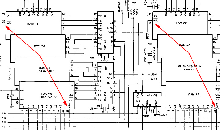 NEC 8201a schematic showing faulty RAM pin labelling